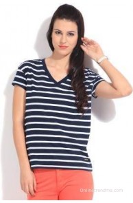 United Colors of Benetton Casual Short Sleeve Striped Women's Top